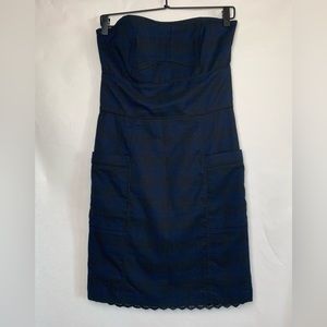 Tulle Navy Blue Strapless Plaid Dress